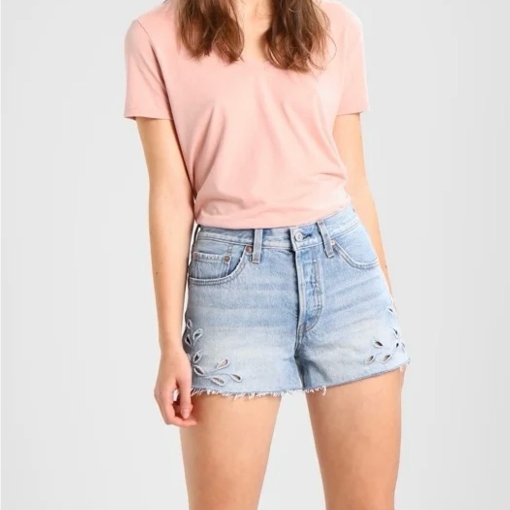 Levi's Light Blue Embroidered Jean Shorts